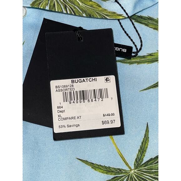NWT Mens Bugatchi Blue Green Leaf Tropical Print Long Sleeve Button Down Size XL - Picture 3 of 10